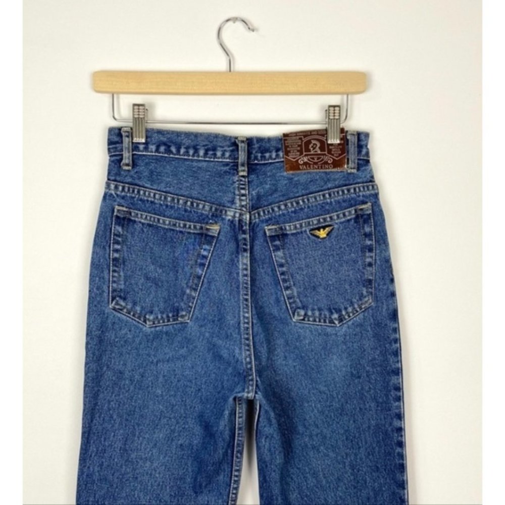 Valentino Women Straight Leg Jeans in Blue with Gold Accent - Picture 2 of 6